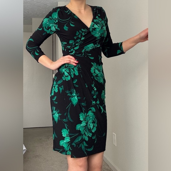 Lauren Ralph Lauren women's Faux Draped top Dress, Green/Black, Size 6 - Picture 11 of 12